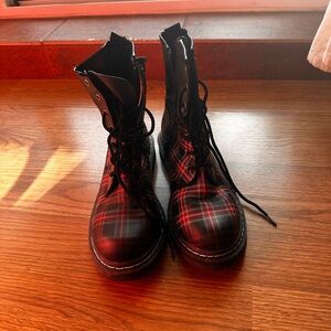 Wild Pair Black and Red Plaid Ankle Boots